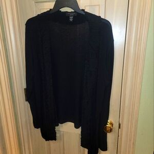Womens Plus Sz 1X Cable And Gauge Black Cardigan Sweater